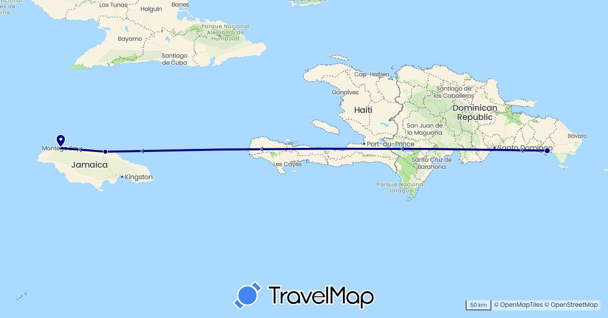 TravelMap itinerary: driving in Dominican Republic, Jamaica (North America)